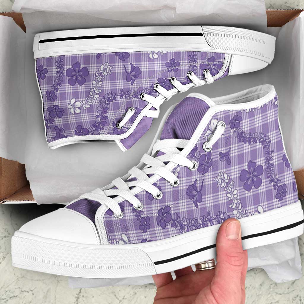 Poni Aloha Hawaii High Top Shoes Plumeria Lei With Palaka Motif - Polynesian Pride