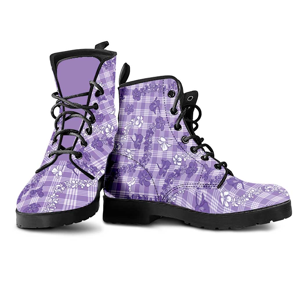 Poni Aloha Hawaii Leather Boots Plumeria Lei With Palaka Motif - Polynesian Pride
