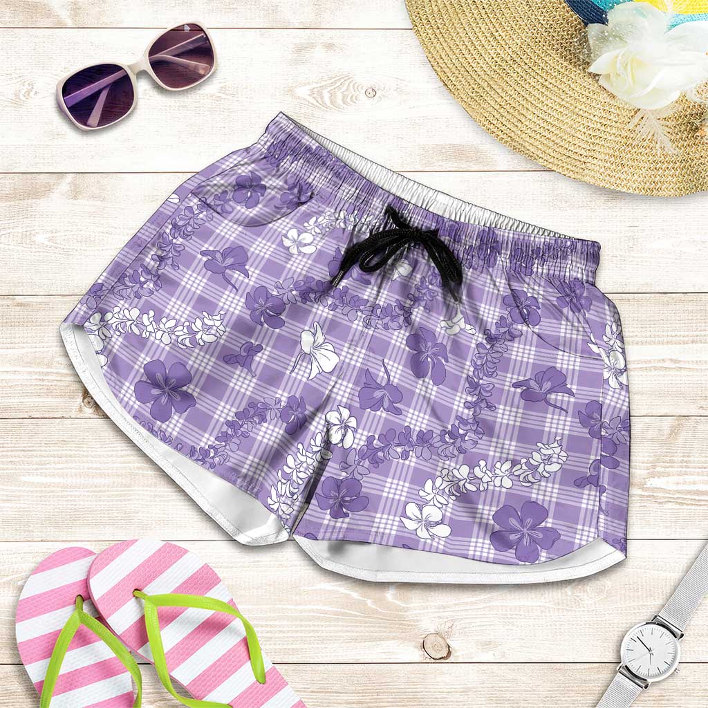 Poni Aloha Hawaii Shorts for Women Plumeria Lei With Palaka Motif - Polynesian Pride