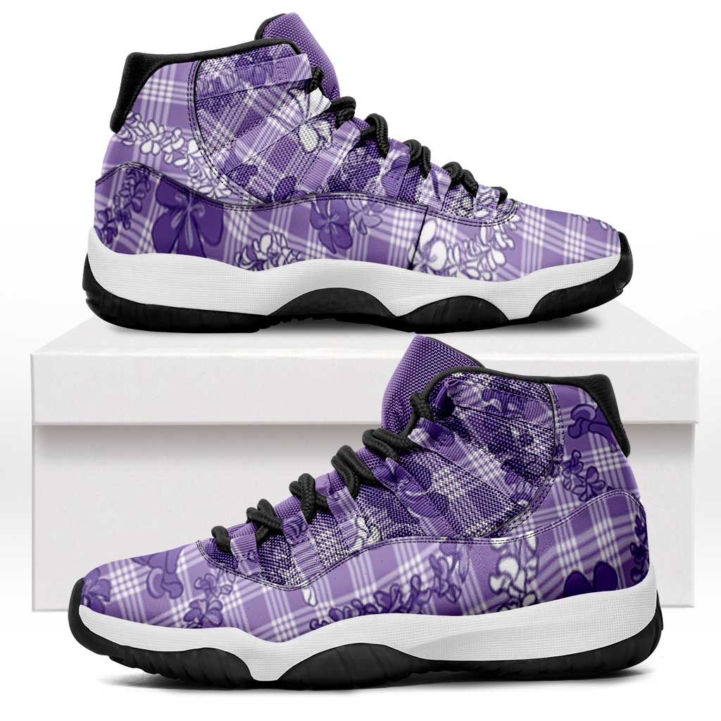 Poni Aloha Hawaii Sneakers J11 Plumeria Lei With Palaka Motif - Polynesian Pride