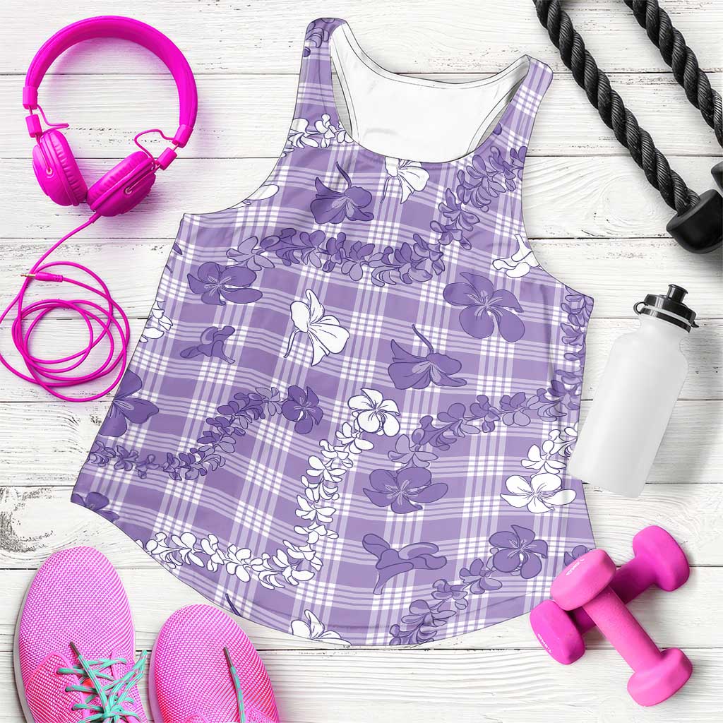 Poni Aloha Hawaii Women Racerback Tank Plumeria Lei With Palaka Motif - Polynesian Pride