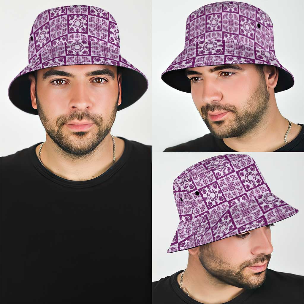 Poni Palaka Quilt Hawaii Bucket Hat Hawaiian Tropical Monstera Sea Turtle