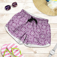 Poni Palaka Quilt Hawaii Shorts for Women Hawaiian Tropical Monstera Sea Turtle