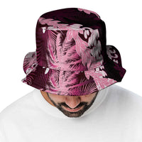 Puakenikeni Maile Lei Bucket Hat Frangipani Pink Tropical Leaves