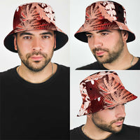 Puakenikeni Maile Lei Bucket Hat Frangipani Red Tropical Leaves