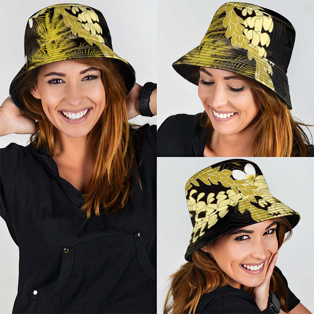 Puakenikeni Maile Lei Bucket Hat Frangipani Yellow Tropical Leaves