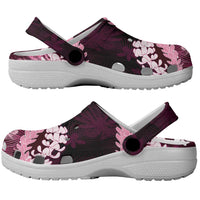 Puakenikeni Maile Lei Clogs Shoes Frangipani Pink Tropical Leaves