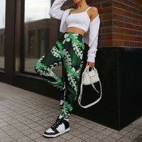 Puakenikeni Maile Lei Jogger Pants Frangipani Green Tropical Leaves