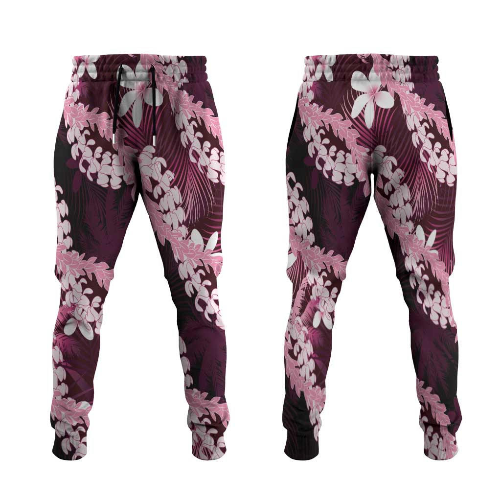 Puakenikeni Maile Lei Jogger Pants Frangipani Pink Tropical Leaves LT01 Pink - Polynesian Pride