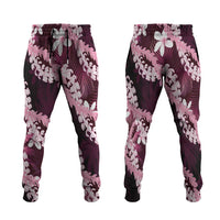 Puakenikeni Maile Lei Jogger Pants Frangipani Pink Tropical Leaves LT01 Pink - Polynesian Pride