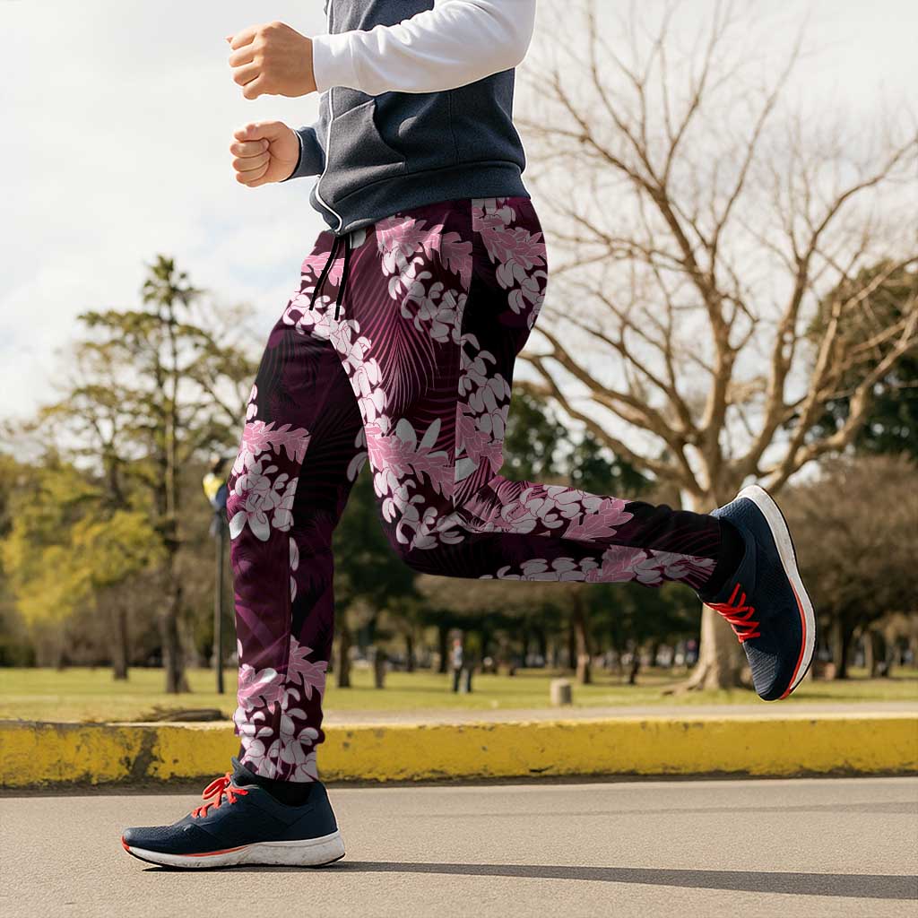 Puakenikeni Maile Lei Jogger Pants Frangipani Pink Tropical Leaves LT01 - Polynesian Pride