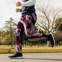 Puakenikeni Maile Lei Jogger Pants Frangipani Pink Tropical Leaves LT01 - Polynesian Pride