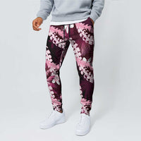 Puakenikeni Maile Lei Jogger Pants Frangipani Pink Tropical Leaves LT01 - Polynesian Pride