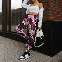 Puakenikeni Maile Lei Jogger Pants Frangipani Pink Tropical Leaves LT01 - Polynesian Pride