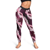 Puakenikeni Maile Lei Leggings Frangipani Pink Tropical Leaves