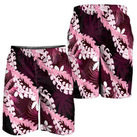 Puakenikeni Maile Lei Shorts for Men Frangipani Pink Tropical Leaves