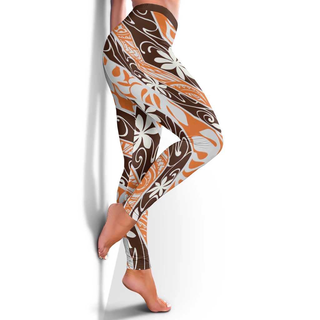 Puatou Tahiti Tiare Monstera Leggings Polynesian Pattern Curve Style - Polynesian Pride
