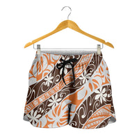 Puatou Tahiti Tiare Monstera Shorts for Women Polynesian Pattern Curve Style - Polynesian Pride