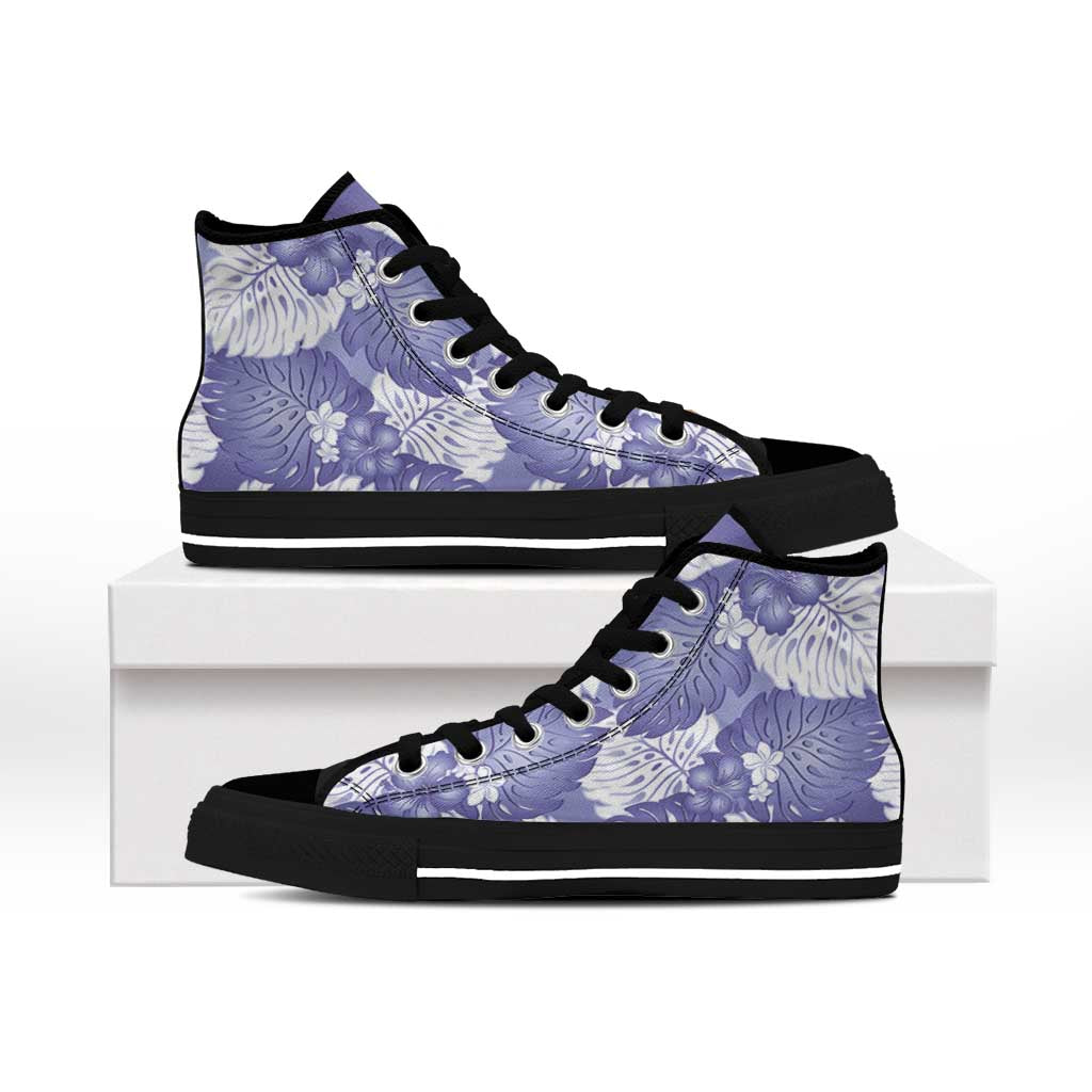 Purple Aloha Hawaii High Top Shoes Monstera Hibiscus Plumeria Seamless Vibes - Polynesian Pride