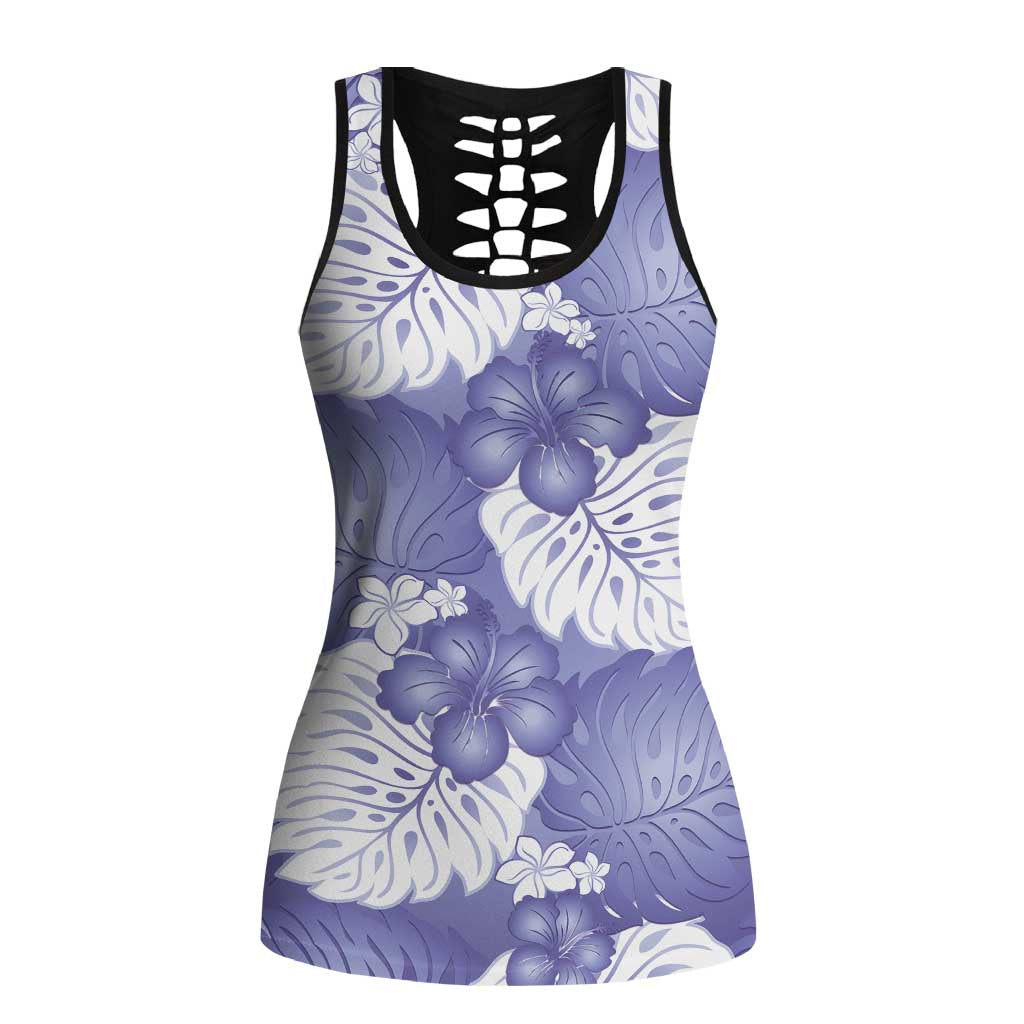 Purple Aloha Hawaii Hollow Tank Top Monstera Hibiscus Plumeria Seamless Vibes - Polynesian Pride