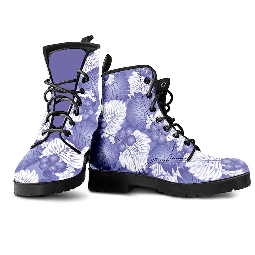 Purple Aloha Hawaii Leather Boots Monstera Hibiscus Plumeria Seamless Vibes - Polynesian Pride