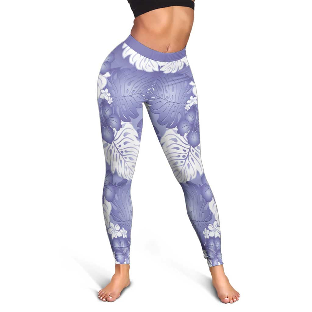 Purple Aloha Hawaii Leggings Monstera Hibiscus Plumeria Seamless Vibes - Polynesian Pride