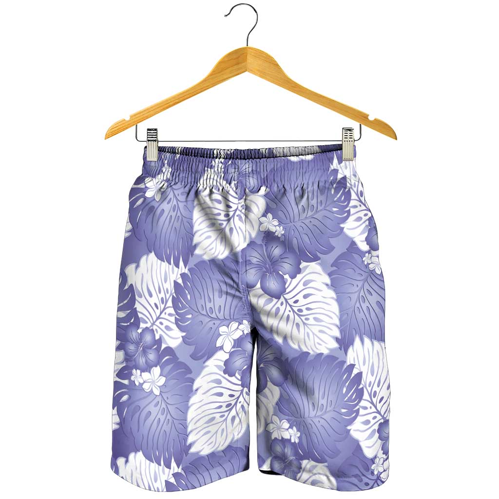 Purple Aloha Hawaii Shorts for Men Monstera Hibiscus Plumeria Seamless Vibes - Polynesian Pride