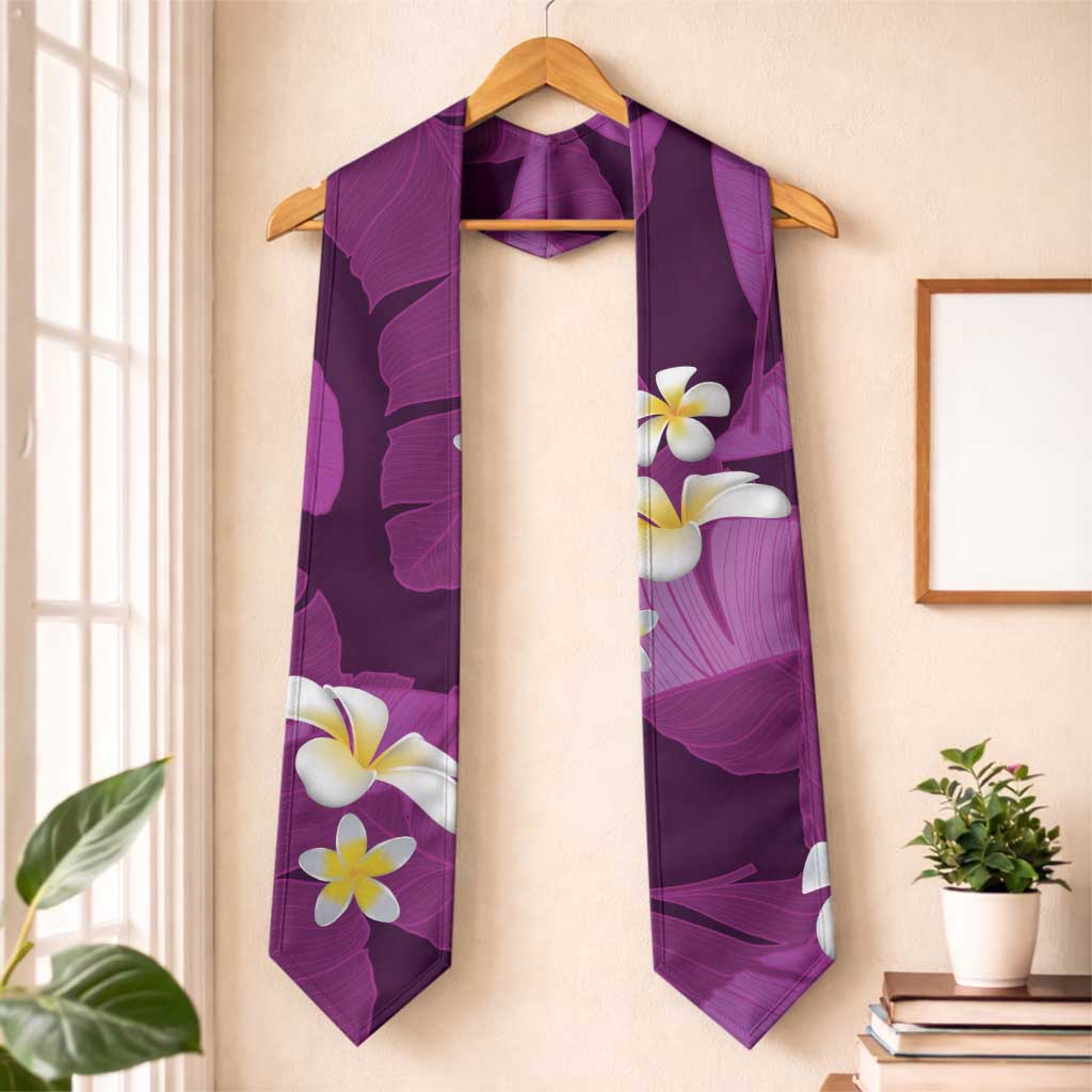 Purple Banana Leaf Hawaii Graduation Stole Lau Maia Plumeria Tropical Summer Vibes LT14 One Size Purple - Polynesian Pride