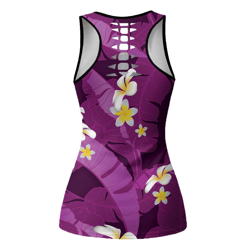 Purple Banana Leaf Hawaii Hollow Tank Top Lau Maia Plumeria Tropical Summer Vibes