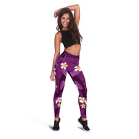Purple Banana Leaf Hawaii Leggings Lau Maia Plumeria Tropical Summer Vibes