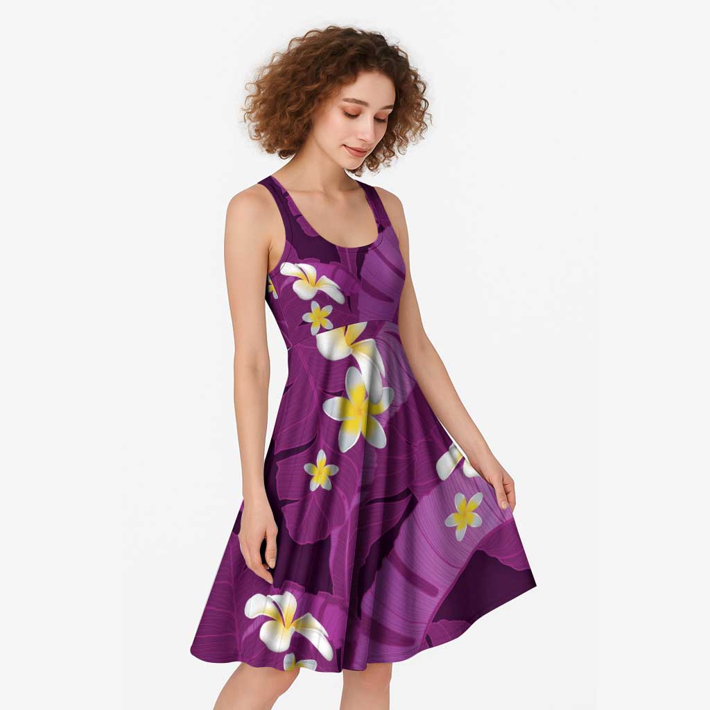 Purple Banana Leaf Hawaii Midi Dress Lau Maia Plumeria Tropical Summer Vibes