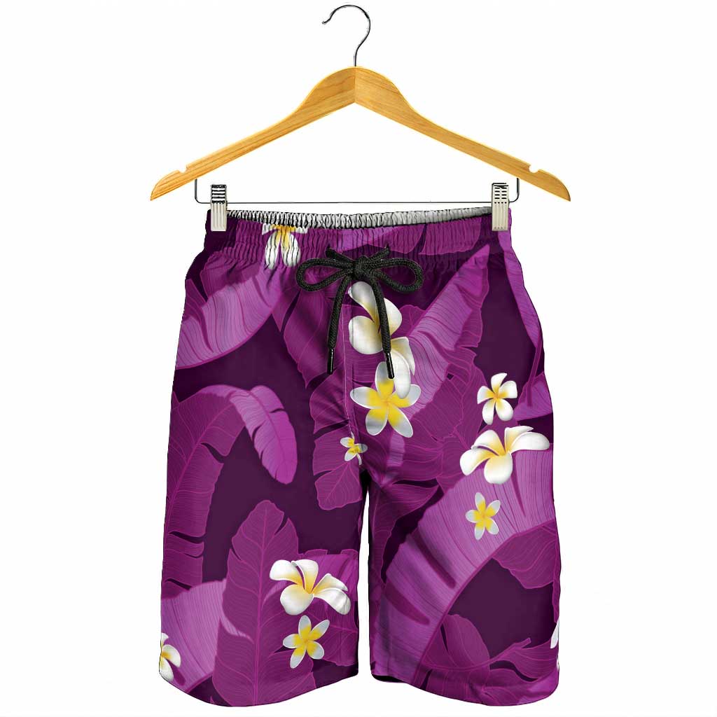 Purple Banana Leaf Hawaii Shorts for Men Lau Maia Plumeria Tropical Summer Vibes