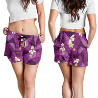 Purple Banana Leaf Hawaii Shorts for Women Lau Maia Plumeria Tropical Summer Vibes