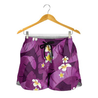 Purple Banana Leaf Hawaii Shorts for Women Lau Maia Plumeria Tropical Summer Vibes