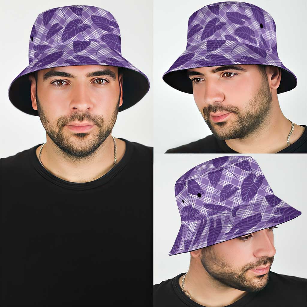 Purple Hawaii Kalo Palaka Motifs Bucket Hat Hawaiian Taro Leaves Elegant Vibes