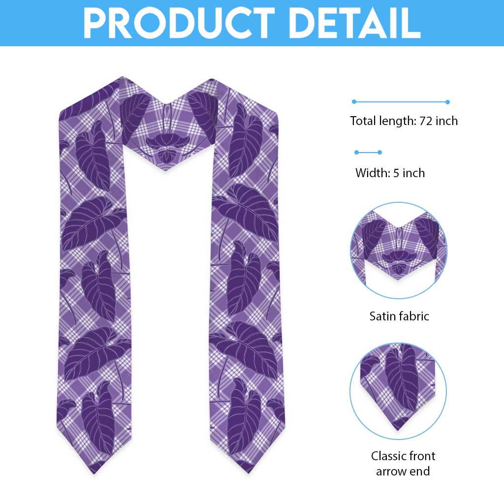 Purple Hawaii Kalo Palaka Motifs Graduation Stole Hawaiian Taro Leaves Elegant Vibes