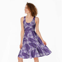 Purple Hawaii Kalo Palaka Motifs Midi Dress Hawaiian Taro Leaves Elegant Vibes