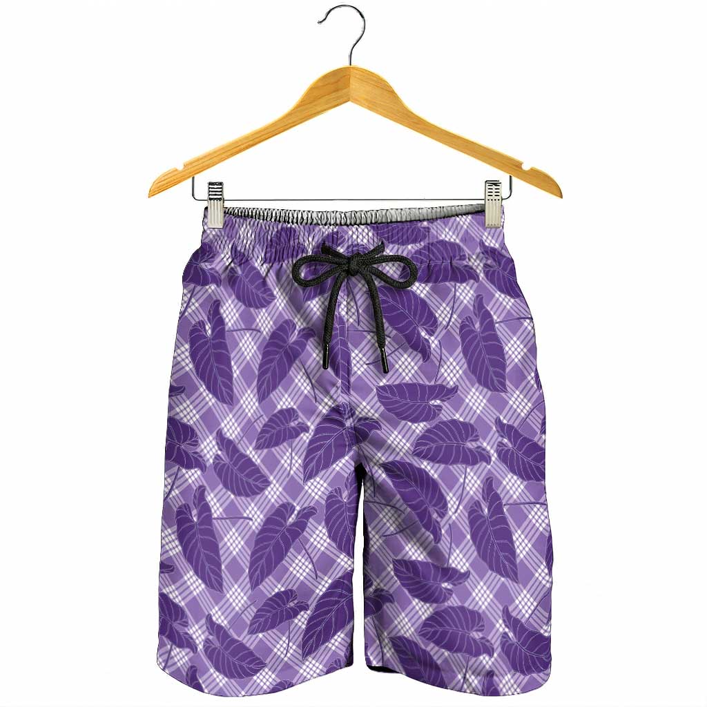 Purple Hawaii Kalo Palaka Motifs Shorts for Men Hawaiian Taro Leaves Elegant Vibes