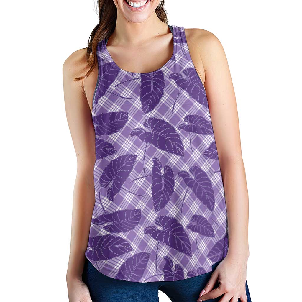 Purple Hawaii Kalo Palaka Motifs Women Racerback Tank Hawaiian Taro Leaves Elegant Vibes LT14 - Polynesian Pride