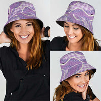 Purple Hawaii Palaka Honohono Pikake Bucket Hat Hawaiian Orchid Lei Polynesian Pattern - Polynesian Pride