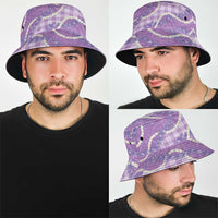 Purple Hawaii Palaka Honohono Pikake Bucket Hat Hawaiian Orchid Lei Polynesian Pattern - Polynesian Pride