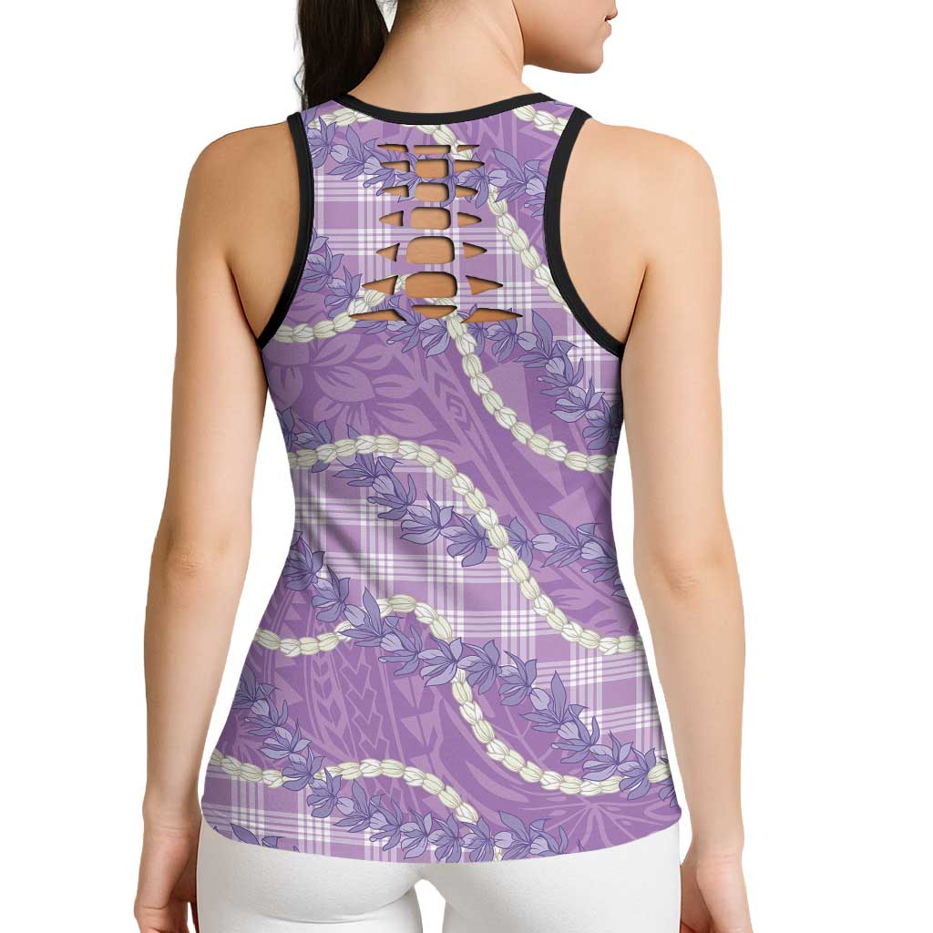 Purple Hawaii Palaka Honohono Pikake Hollow Tank Top Hawaiian Orchid Lei Polynesian Pattern - Polynesian Pride