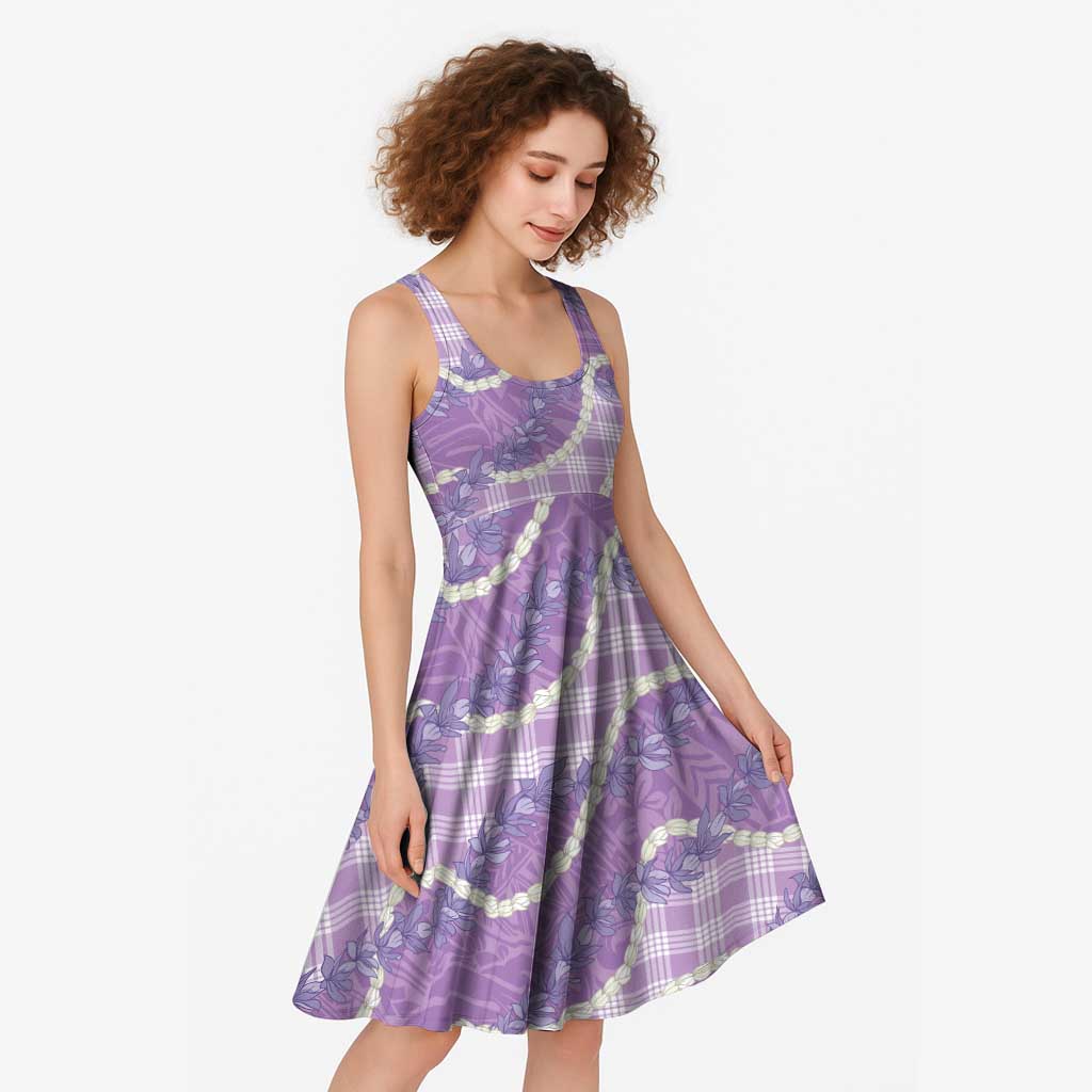Purple Hawaii Palaka Honohono Pikake Midi Dress Hawaiian Orchid Lei Polynesian Pattern - Polynesian Pride