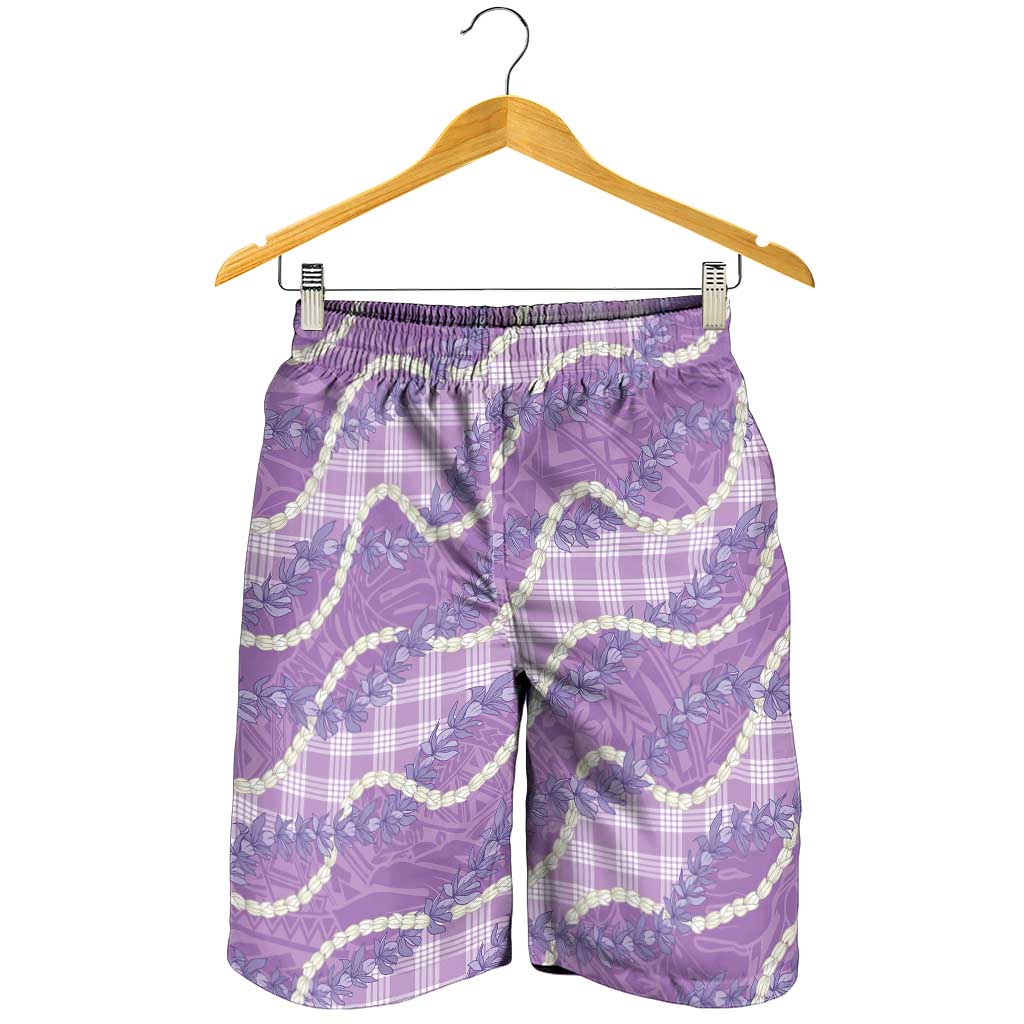 Purple Hawaii Palaka Honohono Pikake Shorts for Men Hawaiian Orchid Lei Polynesian Pattern - Polynesian Pride