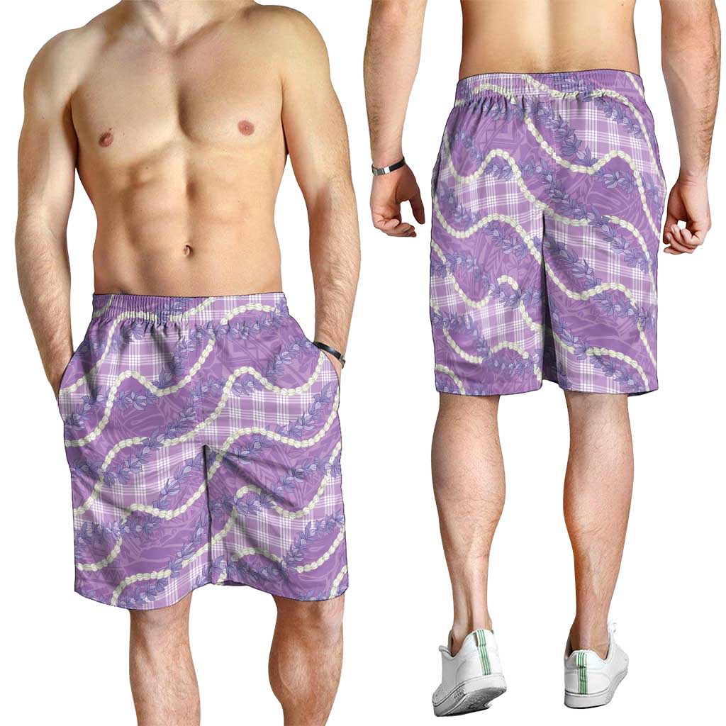 Purple Hawaii Palaka Honohono Pikake Shorts for Men Hawaiian Orchid Lei Polynesian Pattern - Polynesian Pride