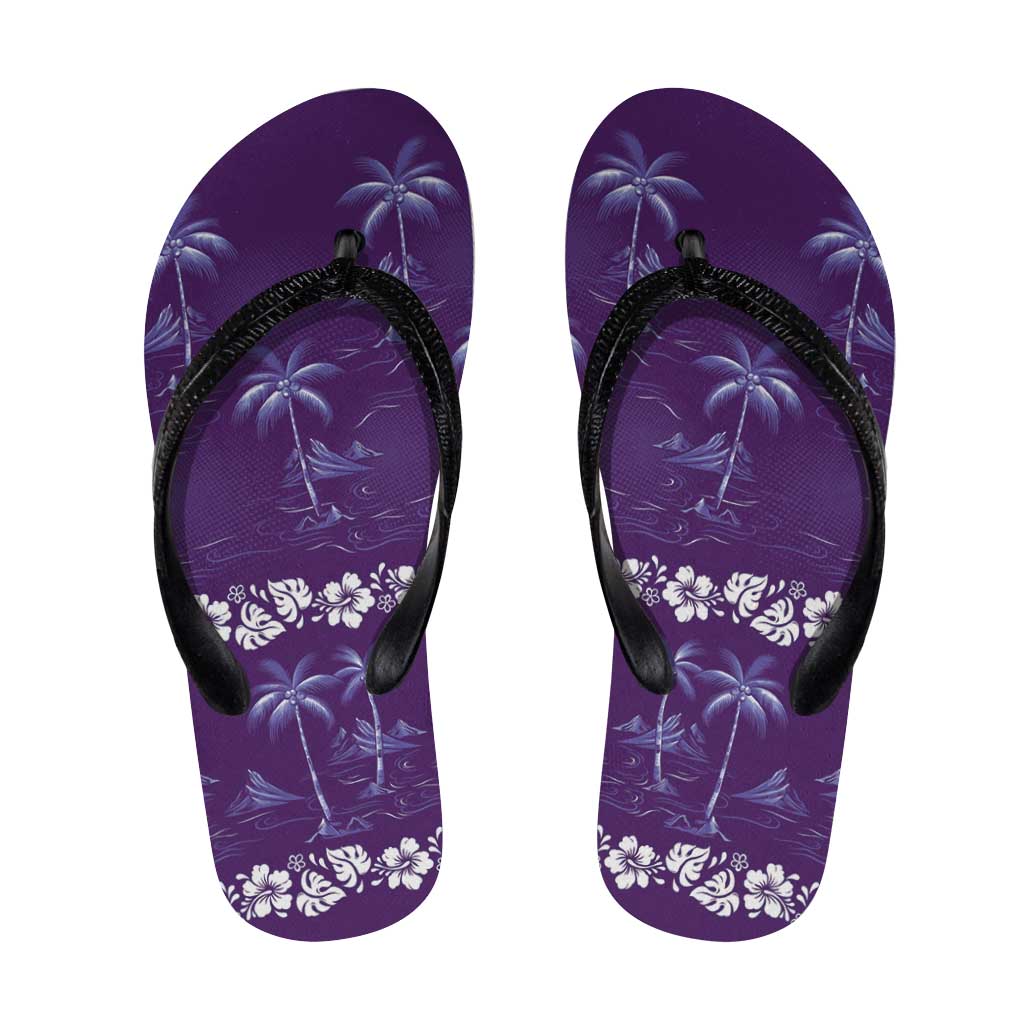 Purple Hawaii Palm Tree Hibiscus Flip Flops Fantasy Summer Vibe LT01 Purple - Polynesian Pride