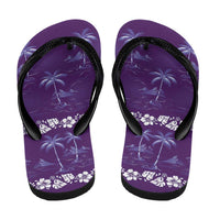 Purple Hawaii Palm Tree Hibiscus Flip Flops Fantasy Summer Vibe LT01 - Polynesian Pride