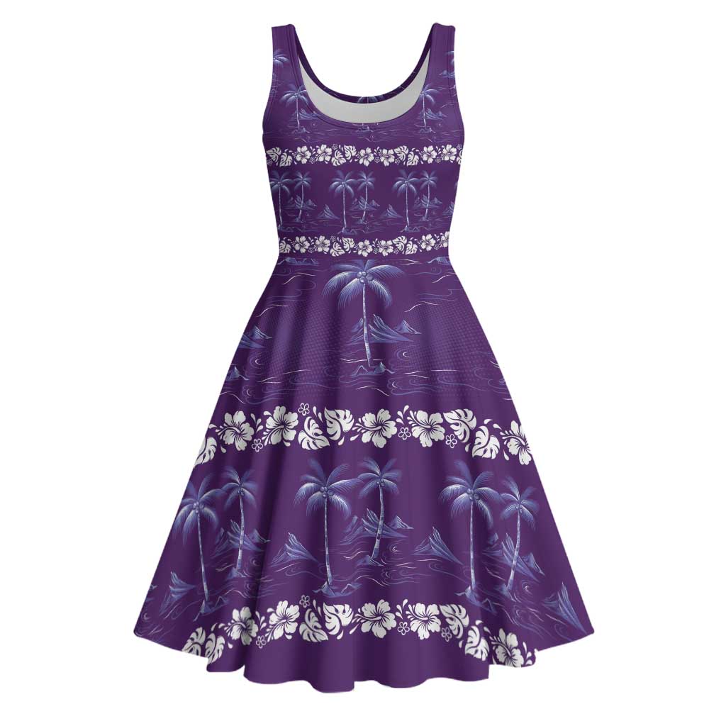 Purple Hawaii Palm Tree Hibiscus Midi Dress Fantasy Summer Vibe LT01 Purple - Polynesian Pride