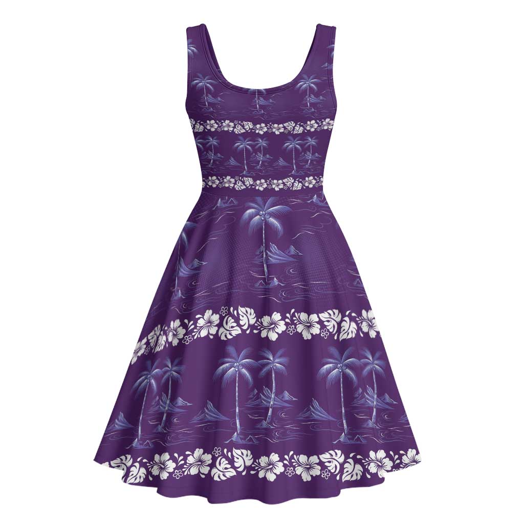 Purple Hawaii Palm Tree Hibiscus Midi Dress Fantasy Summer Vibe LT01 - Polynesian Pride