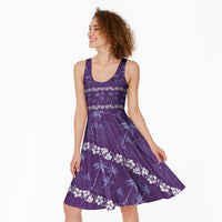 Purple Hawaii Palm Tree Hibiscus Midi Dress Fantasy Summer Vibe LT01 - Polynesian Pride